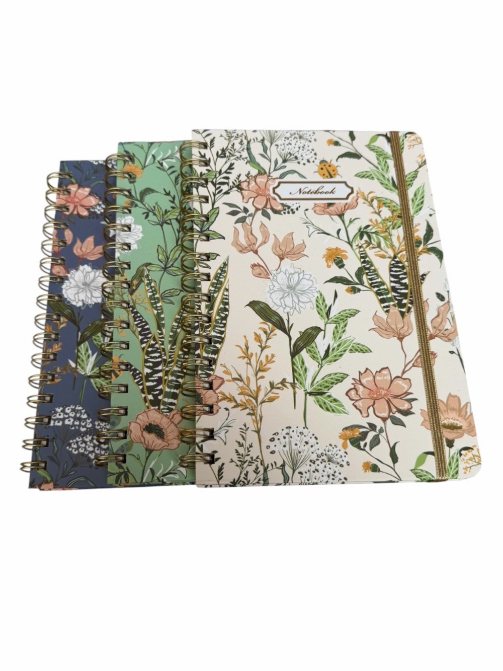 Floral Spiral Notebook 3-Piece Set - Cream, Green, Navy A5 Notebook New